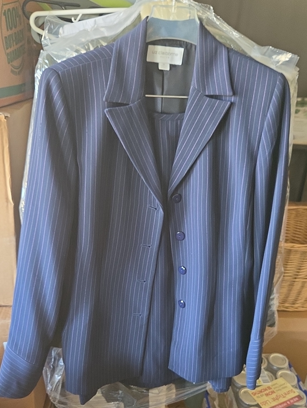 Liz Claiborne Navy Pinstripe Women's Suit (Blazer and Skirt)